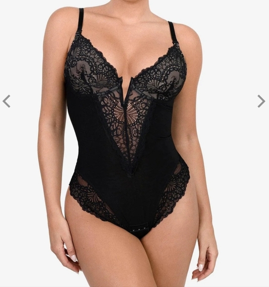 Popilush Women's Shapewear Lace Deep V-Neck Sculpting Thong Bodysuit Size XL - Picture 1 of 13